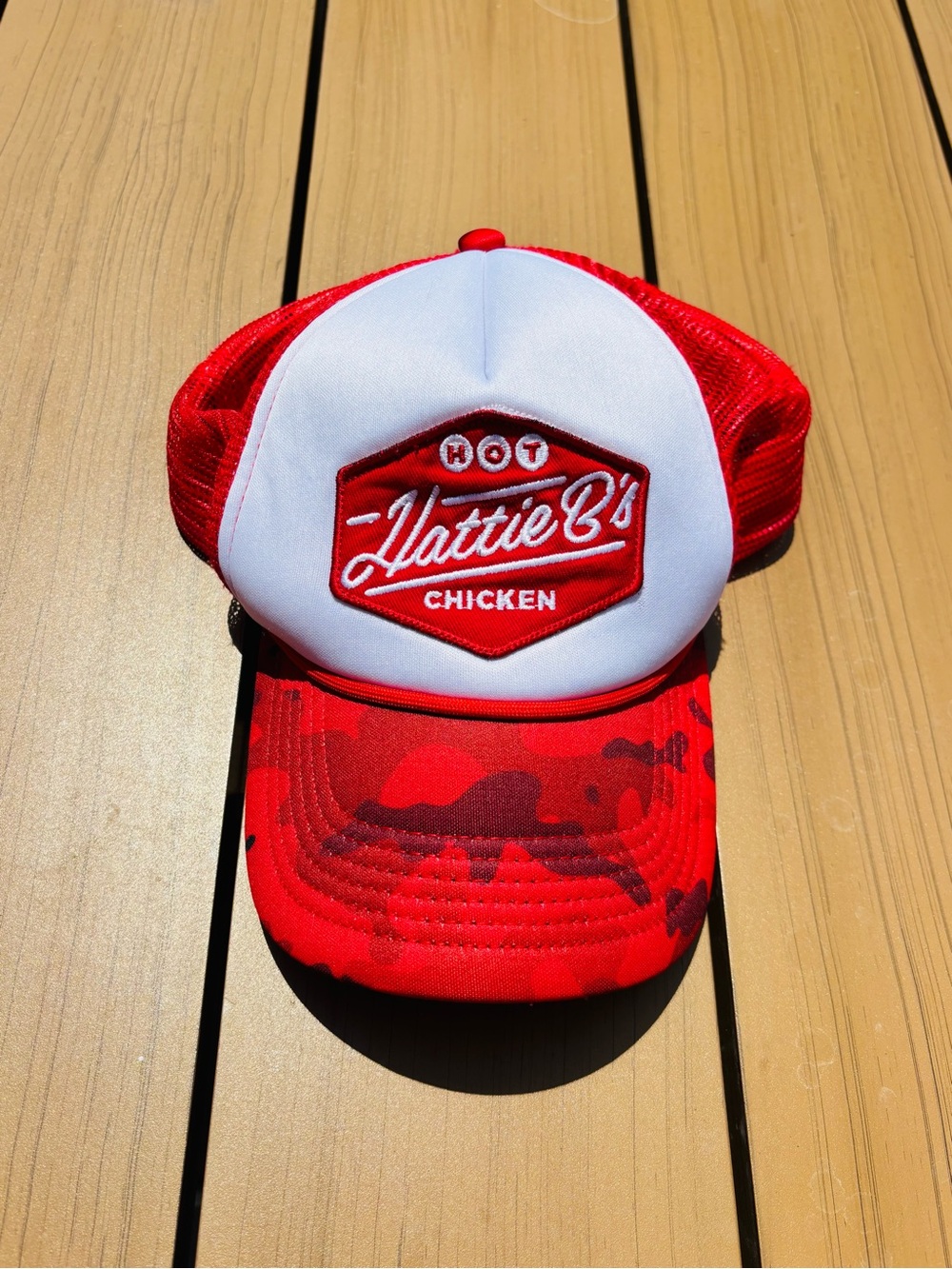 Red & White Trucker Hat with Embroidered Logo
